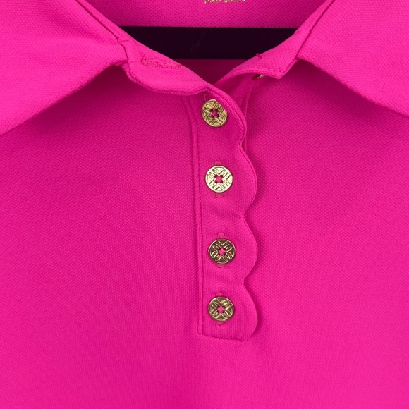 Lilly Pulitzer Passion Fruit Pink Luxletic UPF 50 Frida Scalloped Polo Top L NEW - Picture 5 of 14